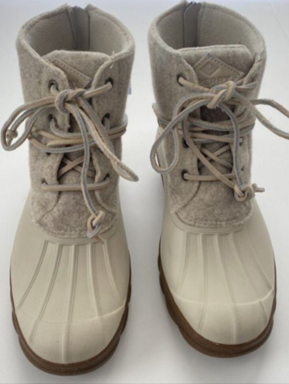 Sperry Women's Saltwater Wedge Tide Boot in Cream, Size 7.5